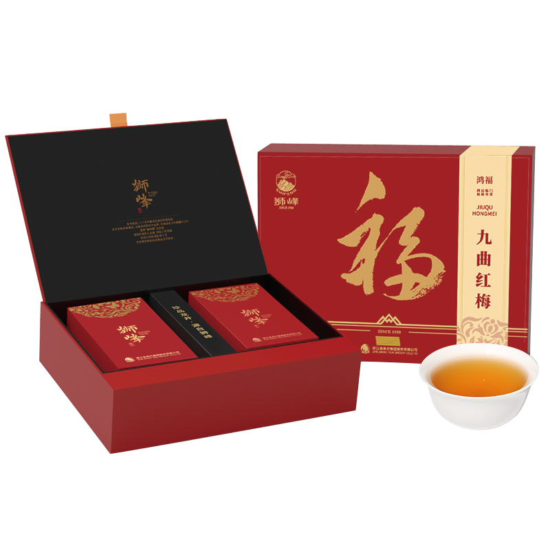 狮峰牌红茶一级九曲红梅正宗杭州特产茶叶礼盒装年货送礼长辈100g